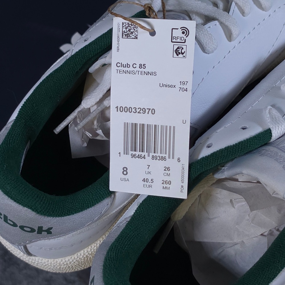 Reebok Club C 85 Mens 8 Womens 9.5 White Green Leather Sneakers 100032970 NEW - Picture 2 of 7
